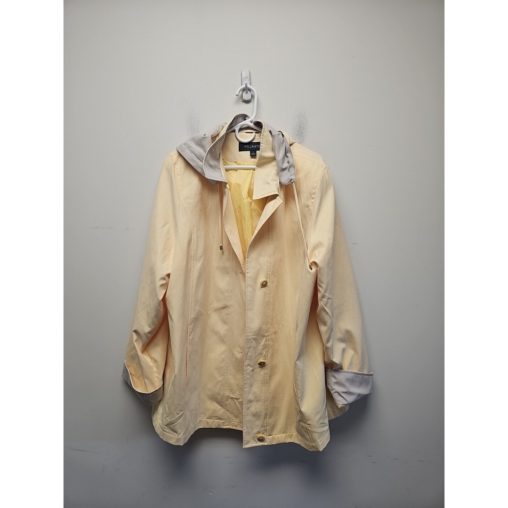 FS LIMITED Womens Hooded Jacket XL Yellow Roll Sleeve Button Cottage Core